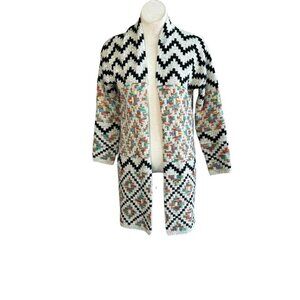 debut Open Drape Cardigan Sweater Duster Aztec Southwestern Print Size Small